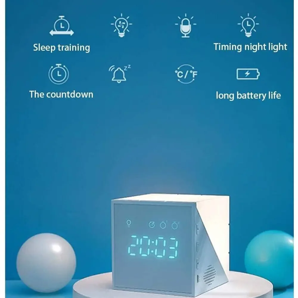 Rubik Cube Alarm Clock w/ Touch Night Light Portable Lamp Temperature Sensor